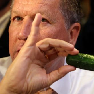 GOP Presidential Candidate John Kasich Makes Campaign Stop At A New York City Deli