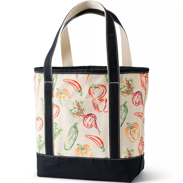 Lands' End Medium Print 5 Pocket Open Top Canvas Tote Bag