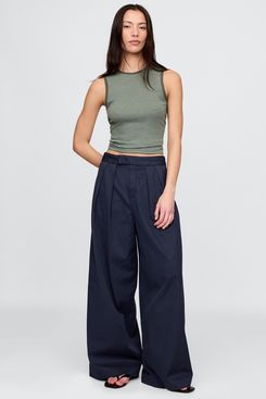 Gap High Rise Twill Pleated Wide-Leg Khakis
