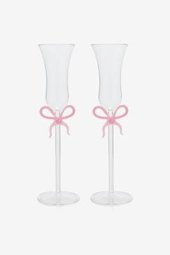 Moda Domus Set-of-Two Bow-Detailed Glass Champagne Flutes