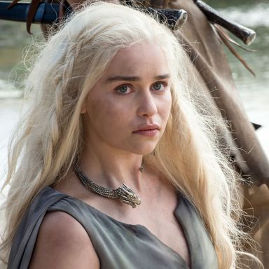 Daenerys Targaryen, who took flight with her dragon and ended up surrounded by a not-so-friendly Dothraki horde, doesn't look like she's had much time to clean up since her trip. Still, hope is in sight — she's at least near some water. And since the Dothraki abhor traveling over water, maybe she has some new traveling companions.