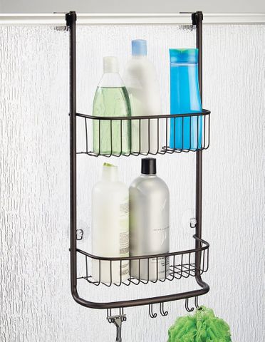InterDesign Forma Over Door Shower Caddy — Bathroom Storage Shelves for Shampoo, Conditioner and Soap, Bronze