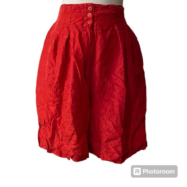 Vintage ’90s Leena Studio Red Silk Button-Up Shorts