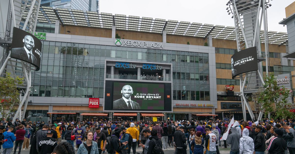 Fans gather outside Staples Center before Kobe Bryant of the Los