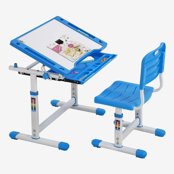 FDW Height Adjustable Multifunctional Children's Study Desk Table Chair Set with Drawer for Kids (Blue)