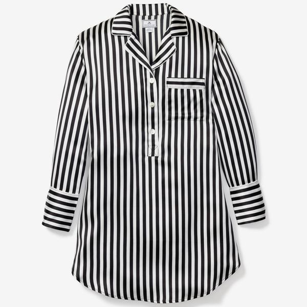 Petite Plume Women's Silk Nightshirt - Black and White