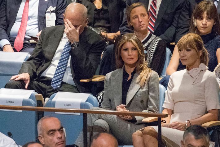John Kelly with his face in his hand during Trump's U.N. speech.
