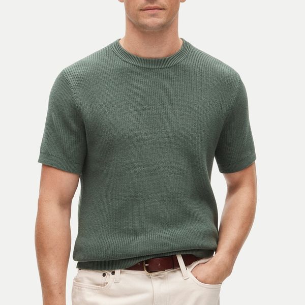 J.Crew Short-Sleeve Sweater in Ribbed Cotton-Silk Blend