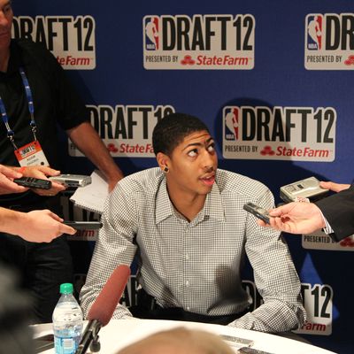 Draft prospect Anthony Davis speaks to the media during the 2012 NBA Draft Media Availability on June 27, 2012 at Westin Times Square hotel in New York City. 