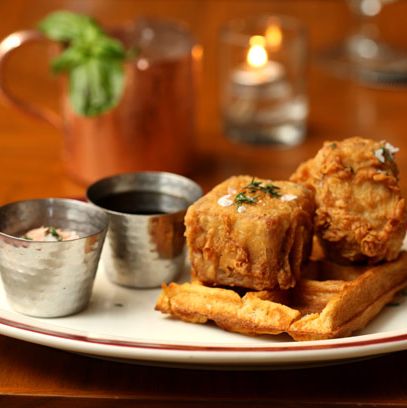 炸鸡，鸡肝黄油，波旁枫糖浆