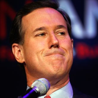 Republican presidential candidate, former U.S. Sen. Rick Santorum as he speaks with supporters at an election night rally on February 28, 2012