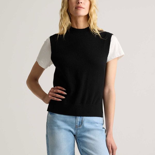 Quince Mongolian Cashmere Mock Neck Sweater Vest - Black