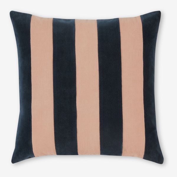 Bowker Stripe Velvet Cushion, 50 x 50cm, Midnight Blue & Plaster Pink