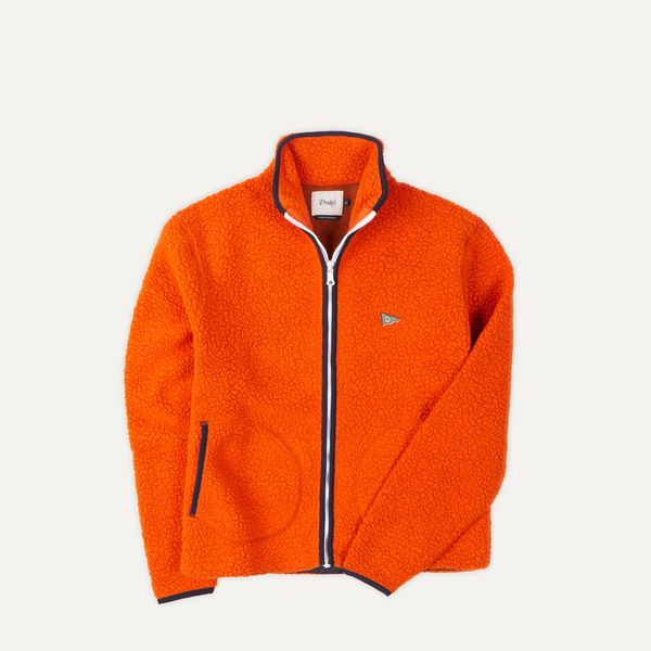 Drake's Orange Boucle Wool Zip Fleece Jacket