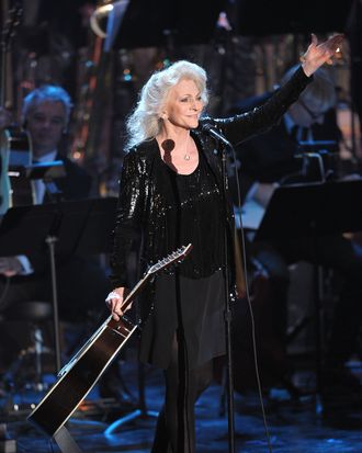 NEW YORK, NY - MARCH 14: Singer Judy Collins performs onstage at the 26th annual Rock and Roll Hall of Fame Induction Ceremony at The Waldorf=Astoria on March 14, 2011 in New York City. (Photo by Michael Loccisano/Getty Images) *** Local Caption *** Judy Collins