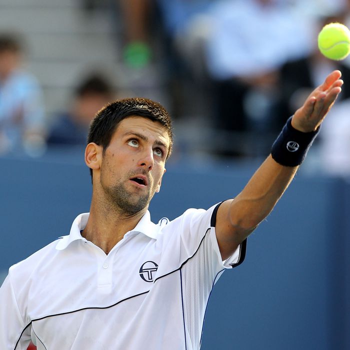 Novak Djokovic of Serbia serves against Rafael Nadal of Spain during the Men's Final on Day Fifteen of the 2011 US Open at the USTA Billie Jean King National Tennis Center on September 12, 2011 in the Flushing neighborhood of the Queens borough of New York City. 