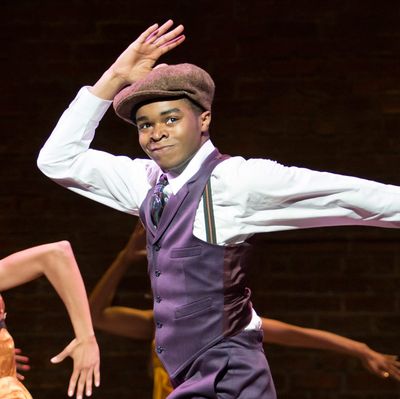 The ensemble performs “Broadway Blues” in Shuffle Along, or The Making of the Musical Sensation of 1921 and All That Followed, featuring music and lyrics by Noble Sissle and Eubie Blake, book by F.E. Miller and Aubrey Lyles, with a new book and direction by George C. Wolfe and choreography by Savion Glover, at The Music Box Theatre (239 West 45th Street).© Julieta Cervantes