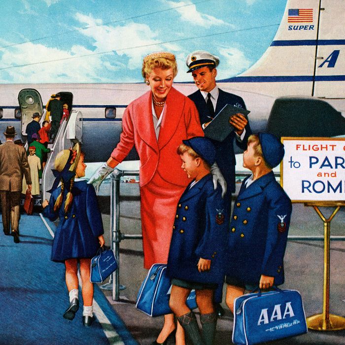 vintage 1960s pan am ad woman getting off plane- strategist best travel accessories and gear