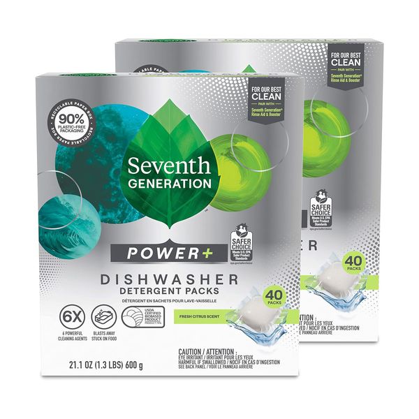 Seventh Generation Power Plus Dishwasher Detergent Packs – 40 count, pack of 2