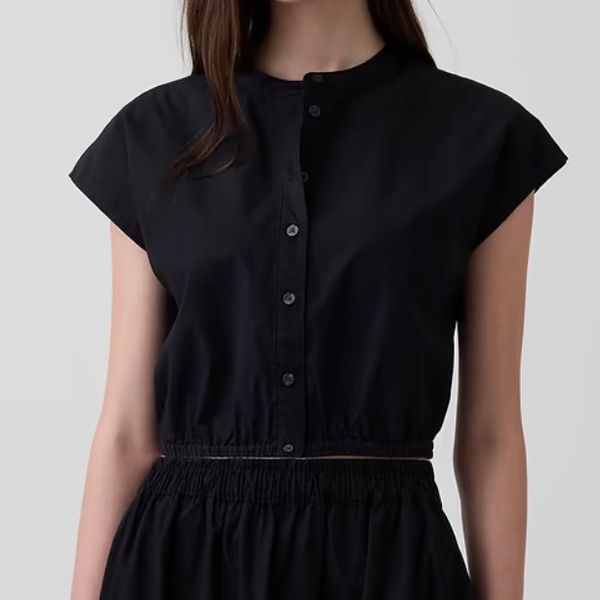 Gap Poplin Cap-Sleeve Crop Shirt