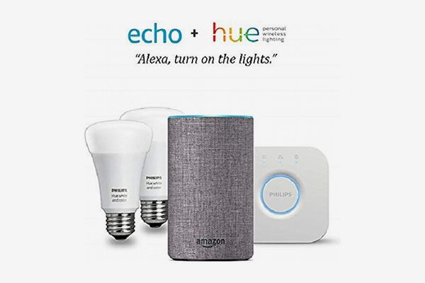 Echo (2nd Gen) - Heather Gray With Philips Hue White and Color Smart Light Bulb Starter Kit