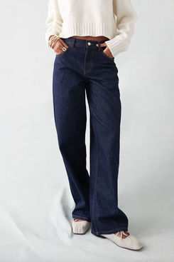 Topshop Low Rise Cinch Jeans in Raw Indigo