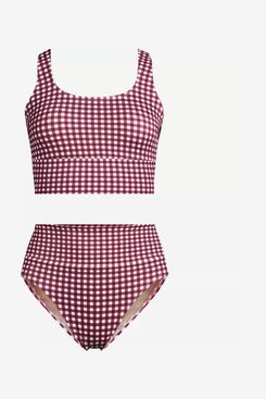 Lands’ End Women’s Tugless Midkini Top and High Waisted Bottom Swimsuit Set