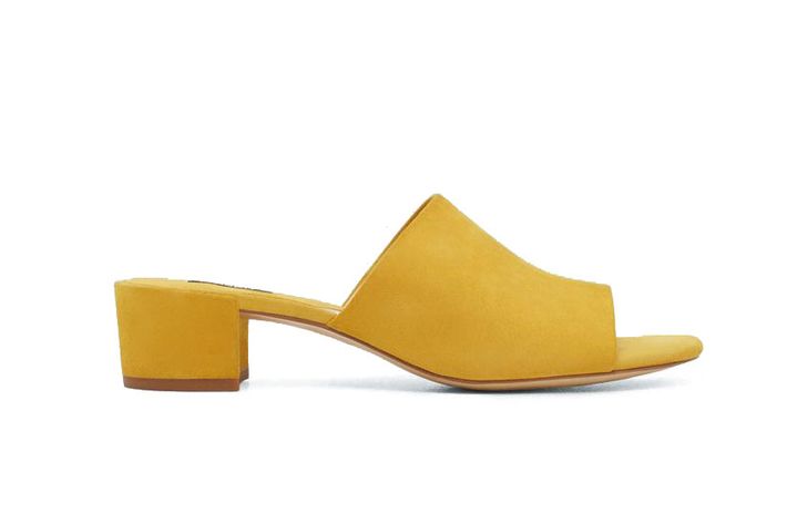 mustard color block heels