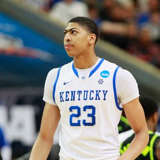 ATLANTA, GA - MARCH 25: Anthony Davis #23 of the Kentucky Wildcats reacts against the Baylor Bears during the 2012 NCAA Men's Basketball South Regional Final at the Georgia Dome on March 25, 2012 in Atlanta, Georgia. (Photo by Kevin C. Cox/Getty Images)