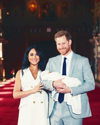 Meghan Markle and Prince Harry with their new son.