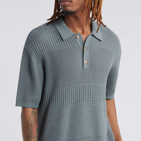 Topman Textured Panel Cotton Polo Sweater