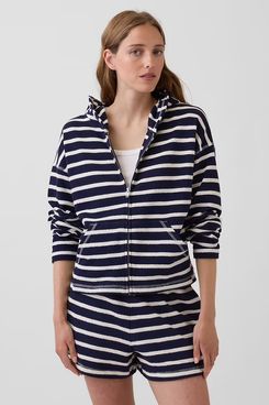 Gap Towel Terry Oversized Stripe Zip Hoodie