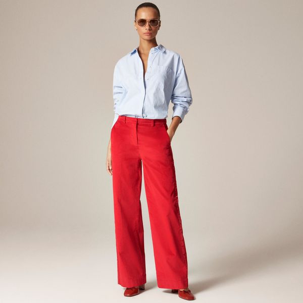 J.Crew Wide-Leg Trouser With Satin Stripe in Washed Velvet - Radiant Ruby