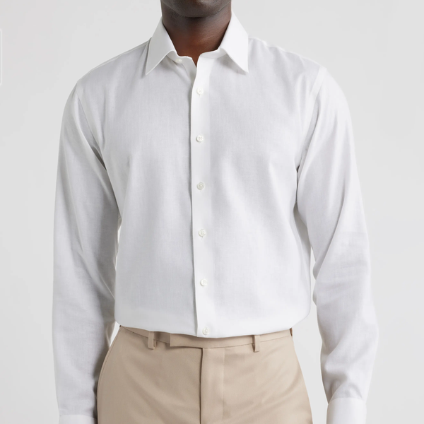 Nordstrom Trim Fit Premium Linen Blend Herringbone Dress Shirt