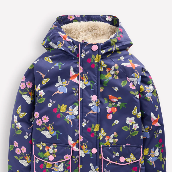 Boden Sherpa Lined Anorak in Starboard Blue Fairies