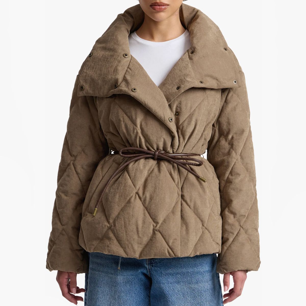 Avec Les Filles Tie Waist Puffer Coat