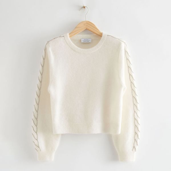 & Other Stories Structured Shoulder Cable Knit Sweater
