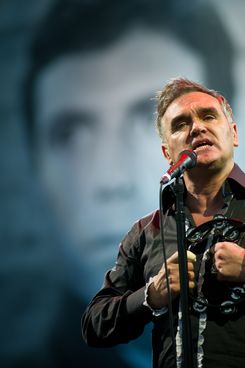 GLASTONBURY, ENGLAND - JUNE 24: Morrissey performs live on the pyramid stage during the Glastonbury Festival at Worthy Farm, Pilton on June 24, 2011 in Glastonbury, England. The festival, which started in 1970 has grown into Europe's largest music festival attracting more than 175,000 people over five days  (Photo by Ian Gavan/Getty Images)
