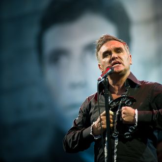 GLASTONBURY, ENGLAND - JUNE 24: Morrissey performs live on the pyramid stage during the Glastonbury Festival at Worthy Farm, Pilton on June 24, 2011 in Glastonbury, England. The festival, which started in 1970 has grown into Europe's largest music festival attracting more than 175,000 people over five days (Photo by Ian Gavan/Getty Images)