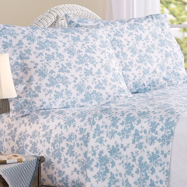 Clothesline Crisp Cotton Percale Sheet Set - Blue Toile
