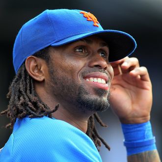 NEW YORK, NY - AUGUST 20: (NEW YORK DAILIES OUT) Jose Reyes #7 of the New York Mets looks on against the Milwaukee Brewers at Citi Field on August 20, 2011 in the Flushing neighborhood of the Queens borough of New York City. The Brewers defeated the Mets 11-9. (Photo by Jim McIsaac/Getty Images)