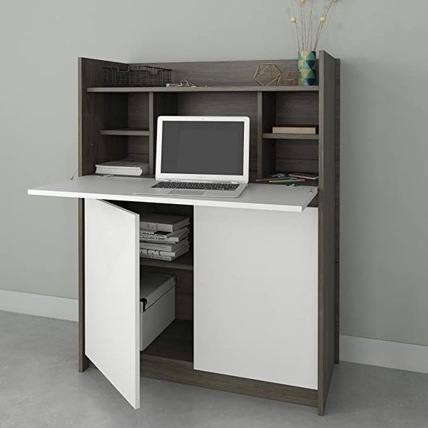 Nexera Chrono Secretary Desk - Grey & White