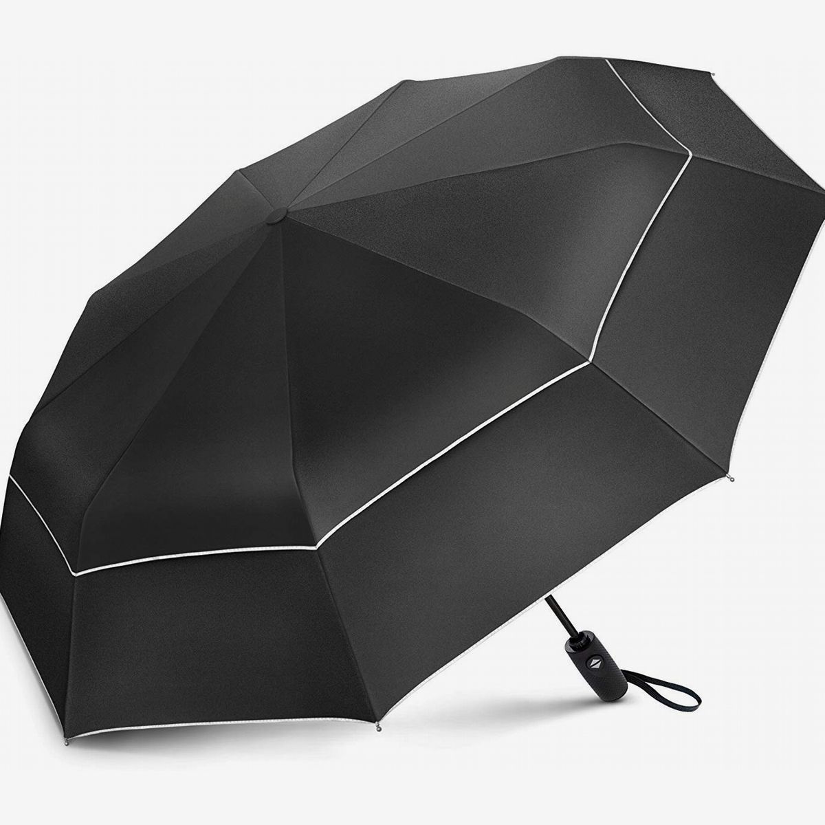 Large long windproof black umbrella with strong c curve handle classic trendy