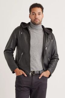 Quince Men’s 100% Washed Leather Jacket with Hood