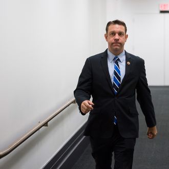 Rep. Trey Radel, R-Fla., leaves the House Republican Conference meeting in the basement of the Capitol on Wednesday, Jan. 8, 2014. Radel returned to Congress after pleading guilty to cocaine possession in November. 
