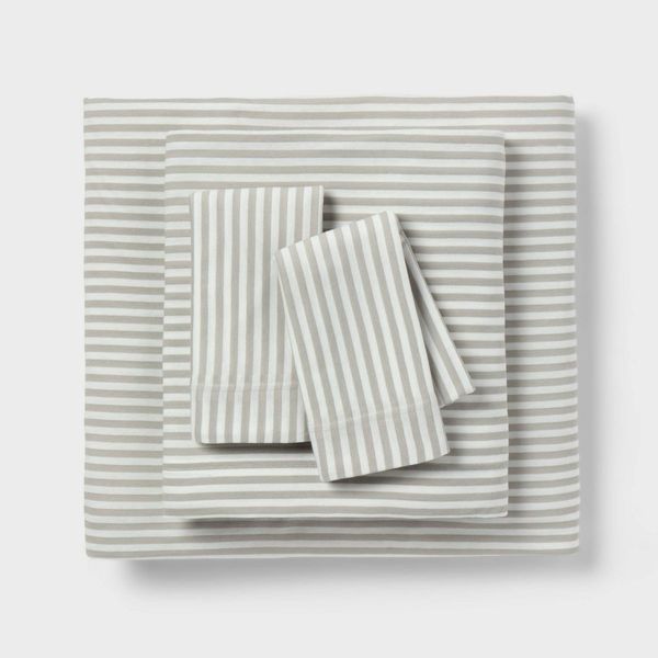 Room Essentials Twin XL Jersey Sheet Set Gray Striped