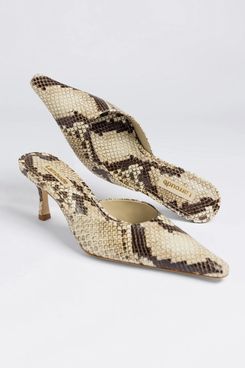 Larroude Carine Mule Neutral Snake Leather