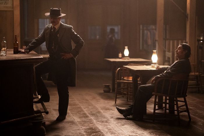 Timothy Olyphant and Ian McShane in Deadwood: The Movie.