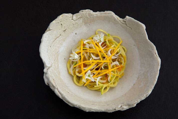 Meadowood's chilled noodle daylily prawn.
