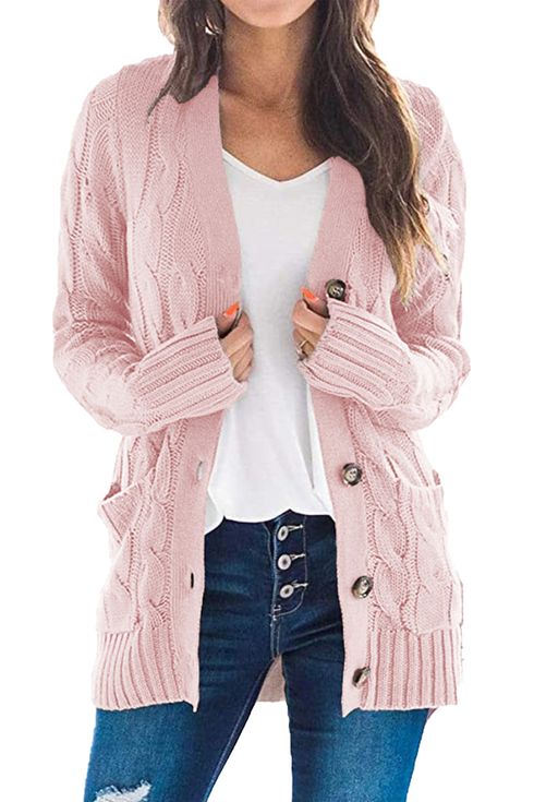 Women's Button Down V Neck Cardigan Striped Long-Sleeved Jacket Tops Sweater Outwear